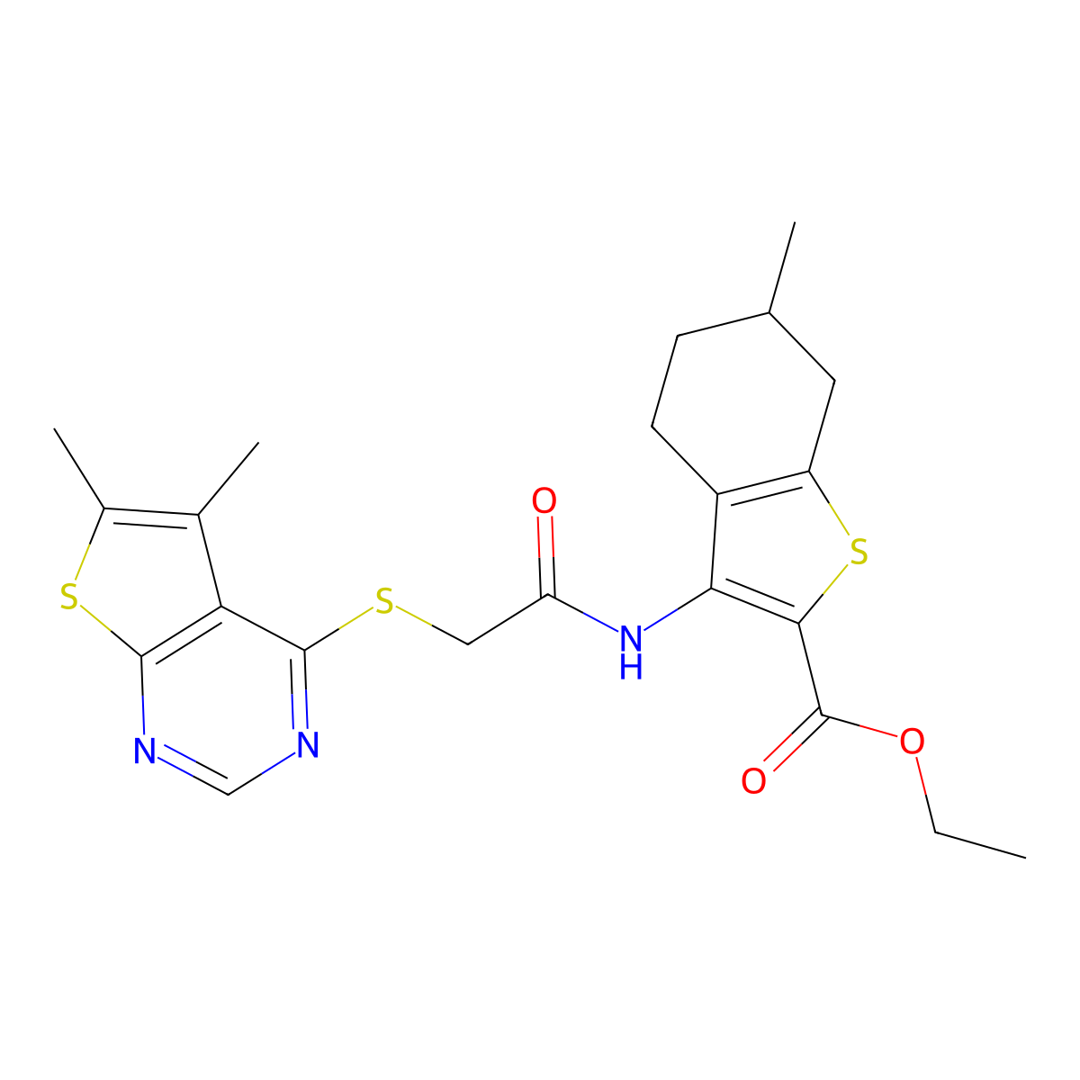 Ethyl 3-({[(5,6-dimethylthieno[2,3-d]pyrimidin-4-yl)sulfanyl]acetyl}amino)-6-methyl-4,5,6,7-tetrahydro-1-benzothiophene-2-carboxylate molecular structure, CAS 433967-80-7