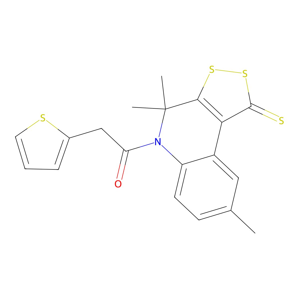 2-(thiophen-2-yl)-1-(4,4,8-trimethyl-1-thioxo-1,4-dihydro-5H-[1,2]dithiolo[3,4-c]quinolin-5-yl)ethanone molecular structure, CAS 433970-62-8