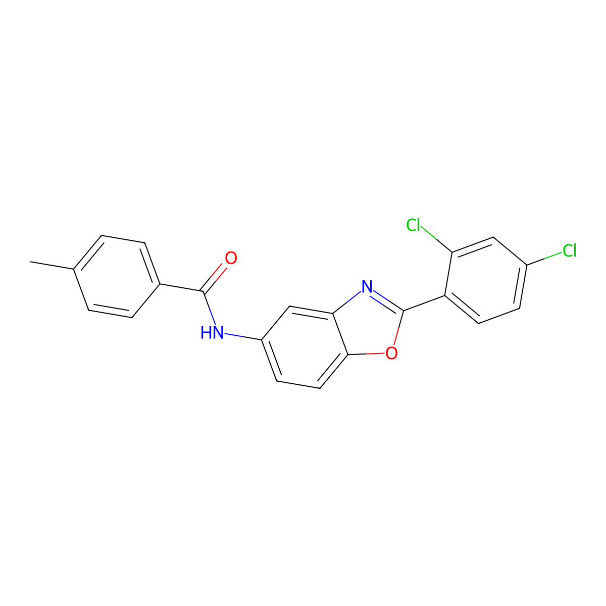 N-[2-(2,4-dichlorophenyl)-1,3-benzoxazol-5-yl]-4-methylbenzamide molecular structure, CAS 433970-85-5