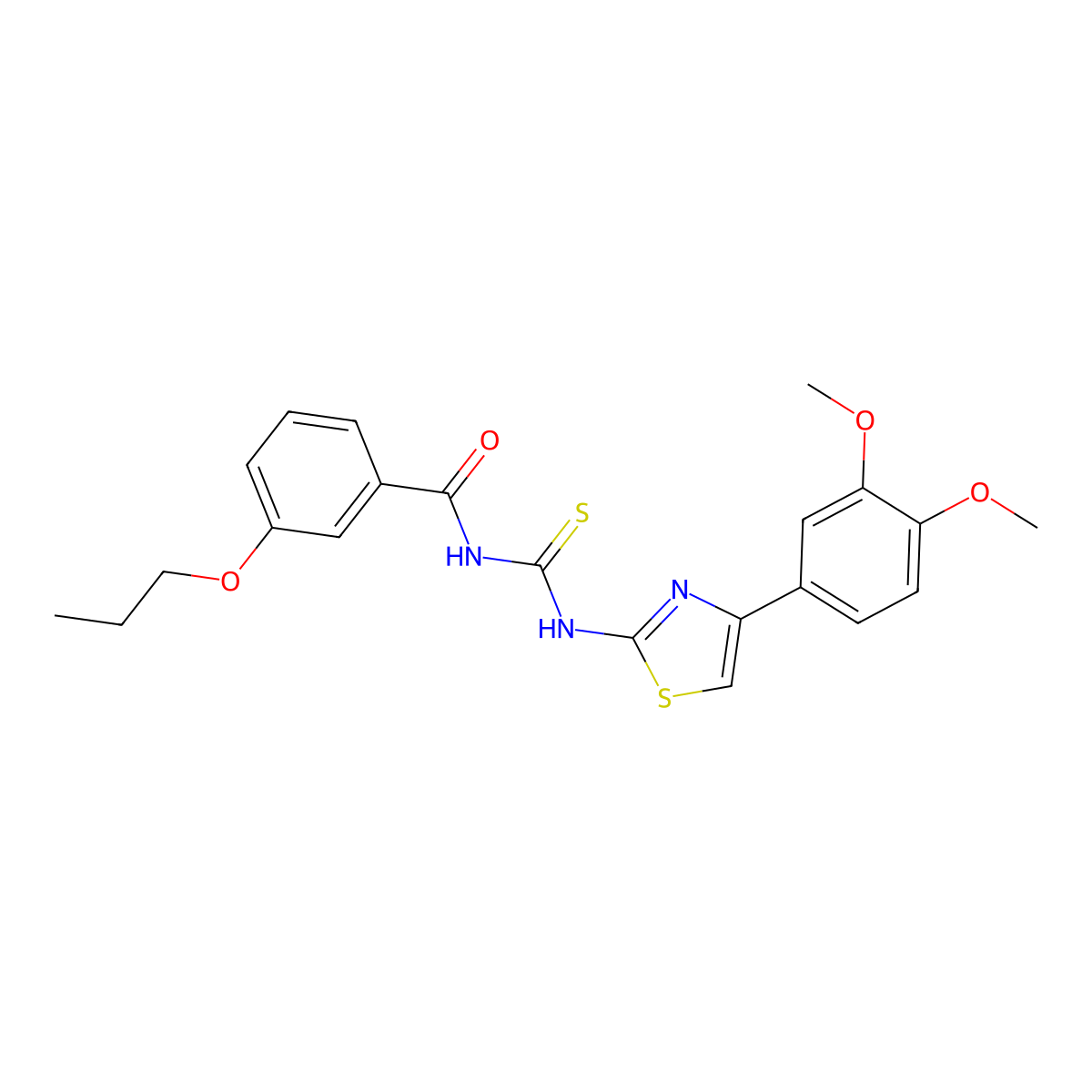 N-[[4-(3,4-dimethoxyphenyl)-1,3-thiazol-2-yl]carbamothioyl]-3-propoxybenzamide molecular structure, CAS 433971-57-4