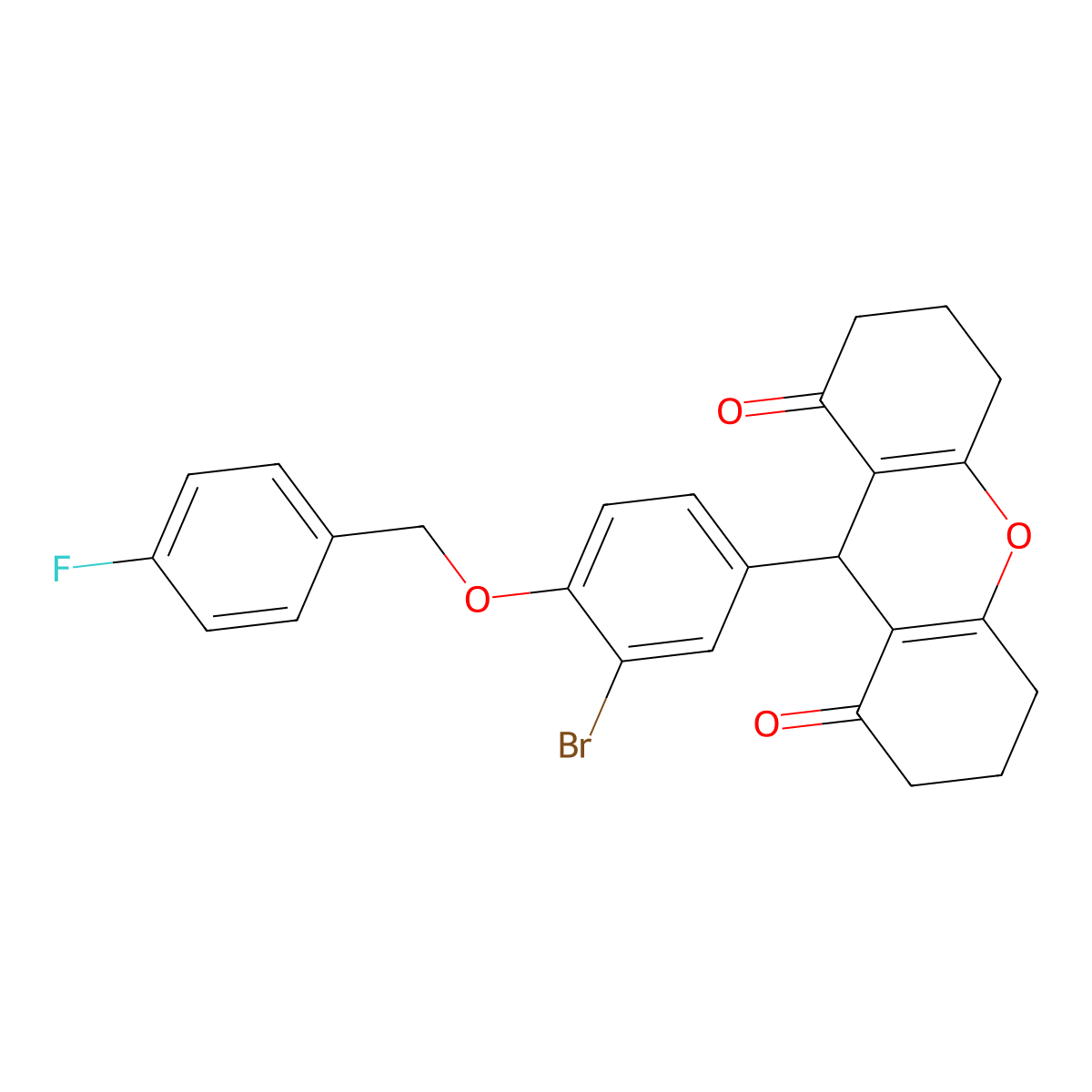 9-[3-bromo-4-[(4-fluorophenyl)methoxy]phenyl]-3,4,5,6,7,9-hexahydro-2H-xanthene-1,8-dione molecular structure, CAS 433971-62-1