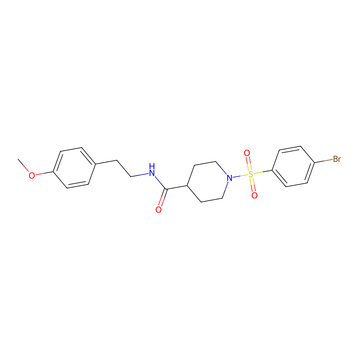 1-(4-bromophenyl)sulfonyl-N-[2-(4-methoxyphenyl)ethyl]piperidine-4-carboxamide molecular structure, CAS 433971-69-8