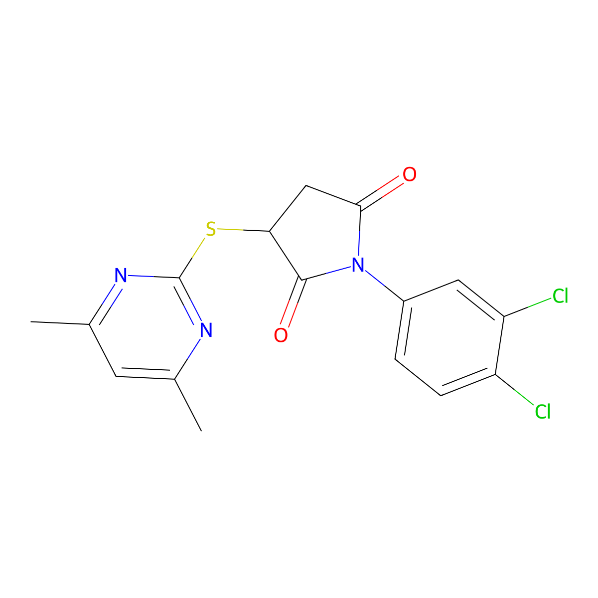 1-(3,4-Dichlorophenyl)-3-[(4,6-dimethylpyrimidin-2-yl)sulfanyl]pyrrolidine-2,5-dione molecular structure, CAS 433971-73-4