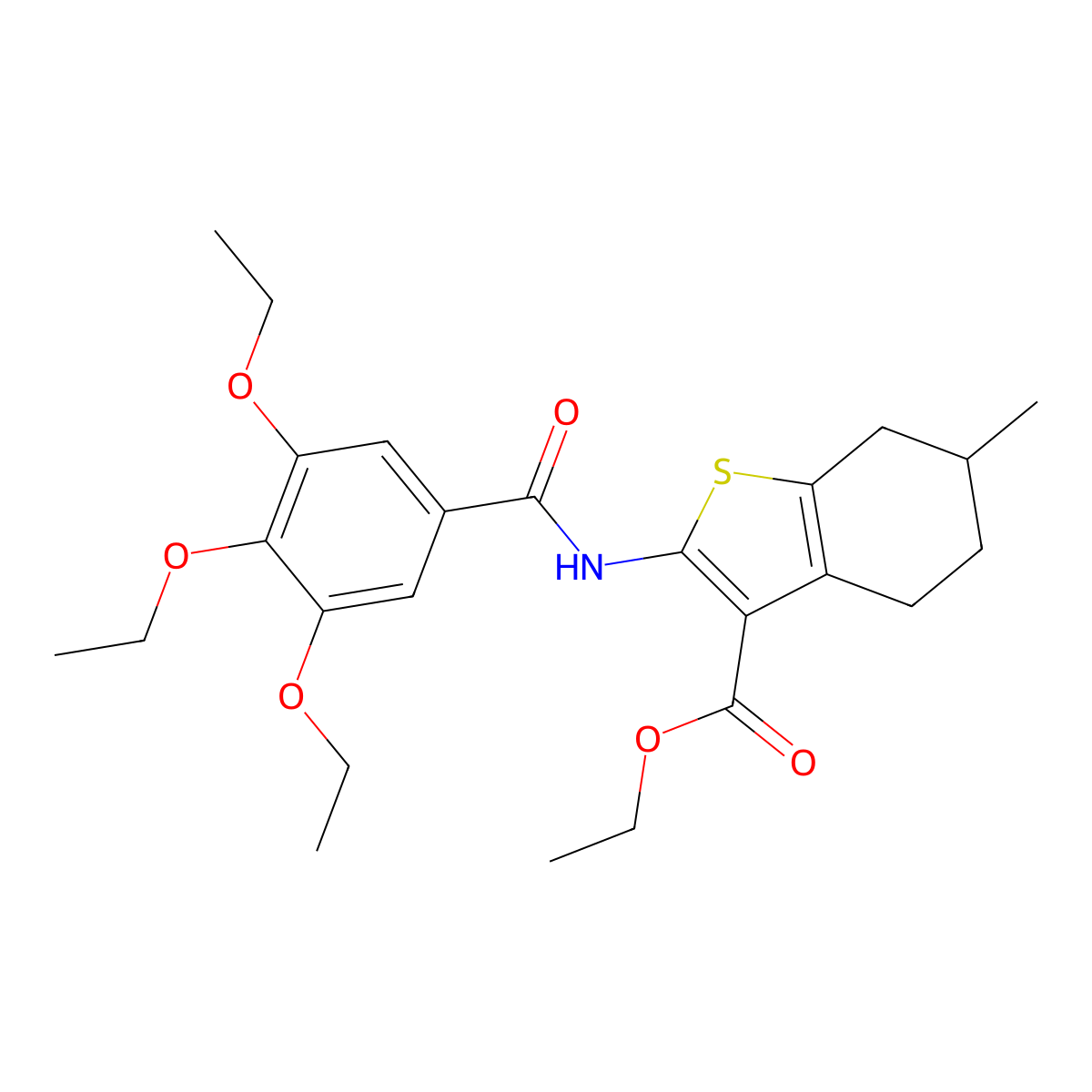 Ethyl 6-methyl-2-{[(3,4,5-triethoxyphenyl)carbonyl]amino}-4,5,6,7-tetrahydro-1-benzothiophene-3-carboxylate molecular structure, CAS 433971-82-5