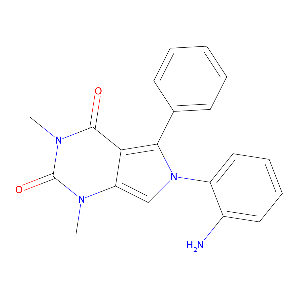 6-(2-aminophenyl)-1,3-dimethyl-5-phenyl-1H-pyrrolo[3,4-d]pyrimidine-2,4(3H,6H)-dione molecular structure, CAS 433971-83-6