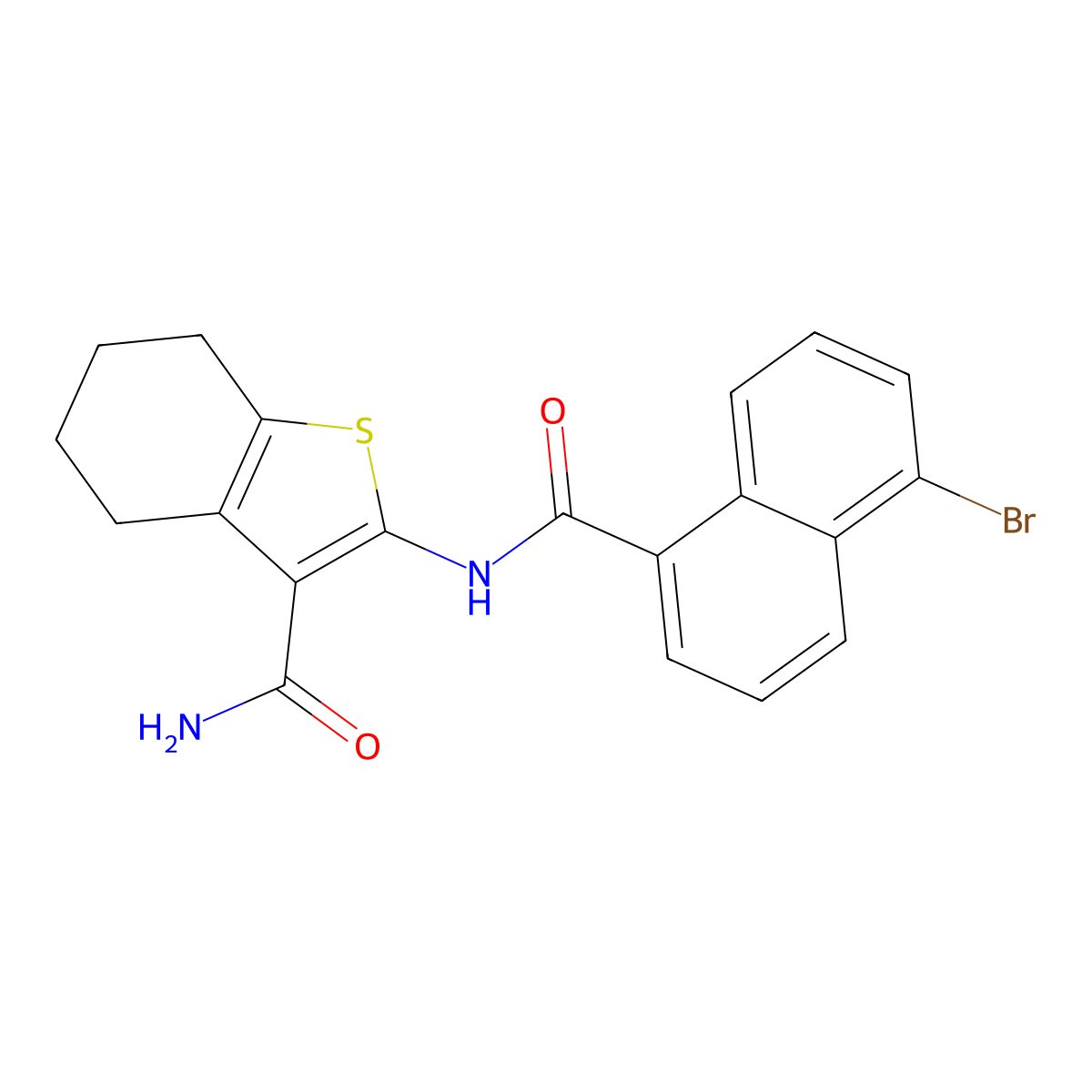 2-[(5-Bromonaphthalene-1-carbonyl)amino]-4,5,6,7-tetrahydro-1-benzothiophene-3-carboxamide molecular structure, CAS 433971-92-7