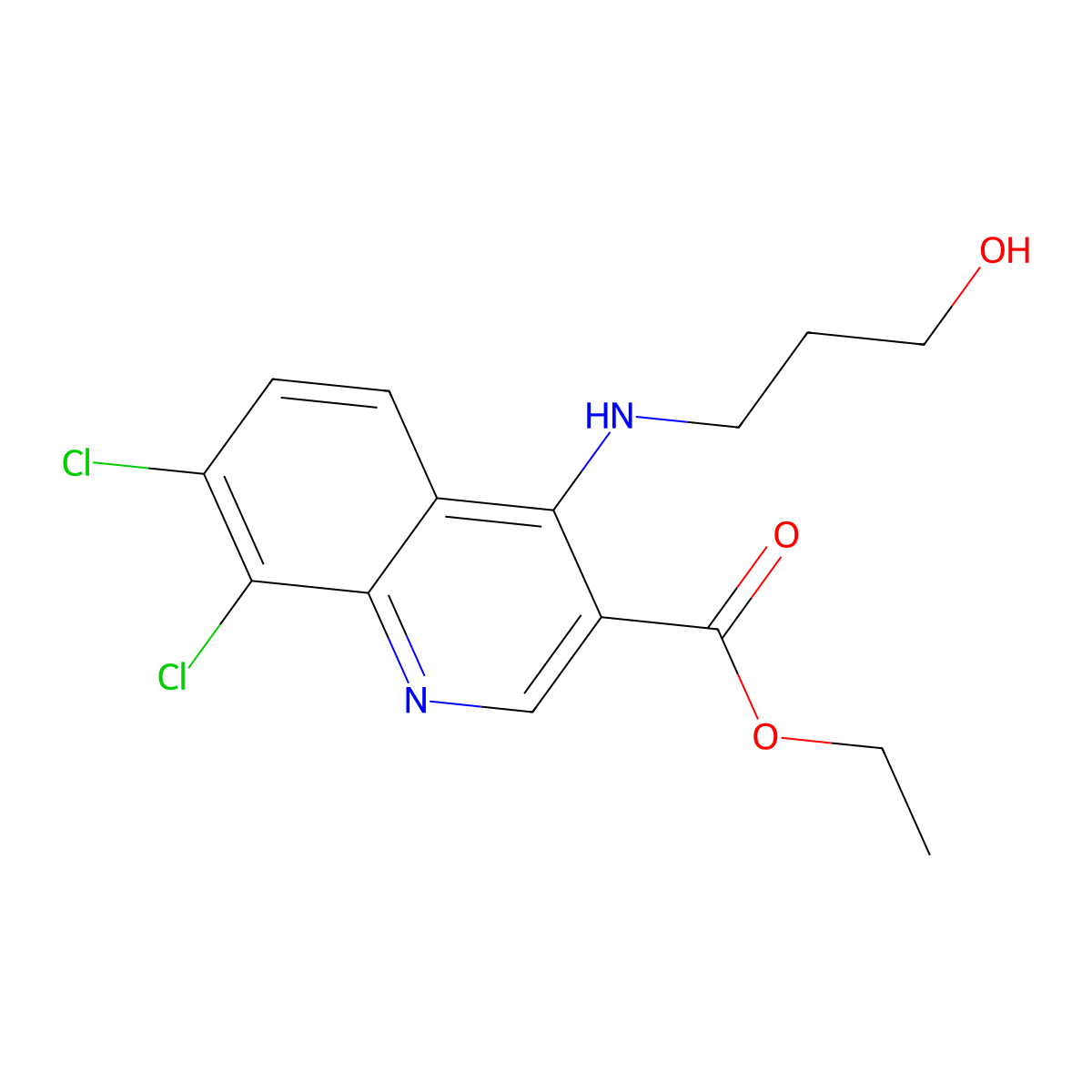 Ethyl 7,8-dichloro-4-((3-hydroxypropyl)amino)quinoline-3-carboxylate molecular structure, CAS 433972-00-0