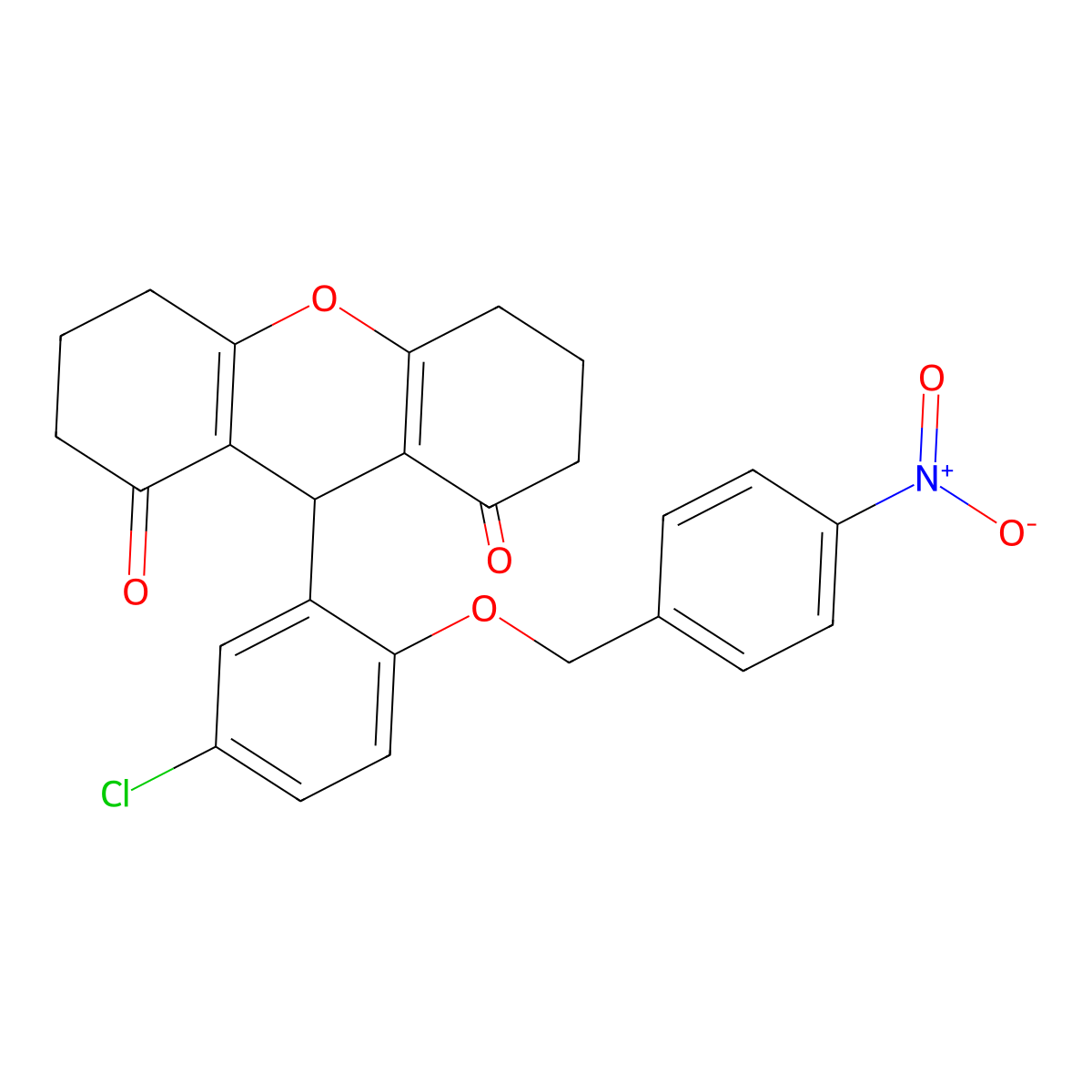 9-[5-chloro-2-[(4-nitrophenyl)methoxy]phenyl]-3,4,5,6,7,9-hexahydro-2H-xanthene-1,8-dione molecular structure, CAS 433972-01-1