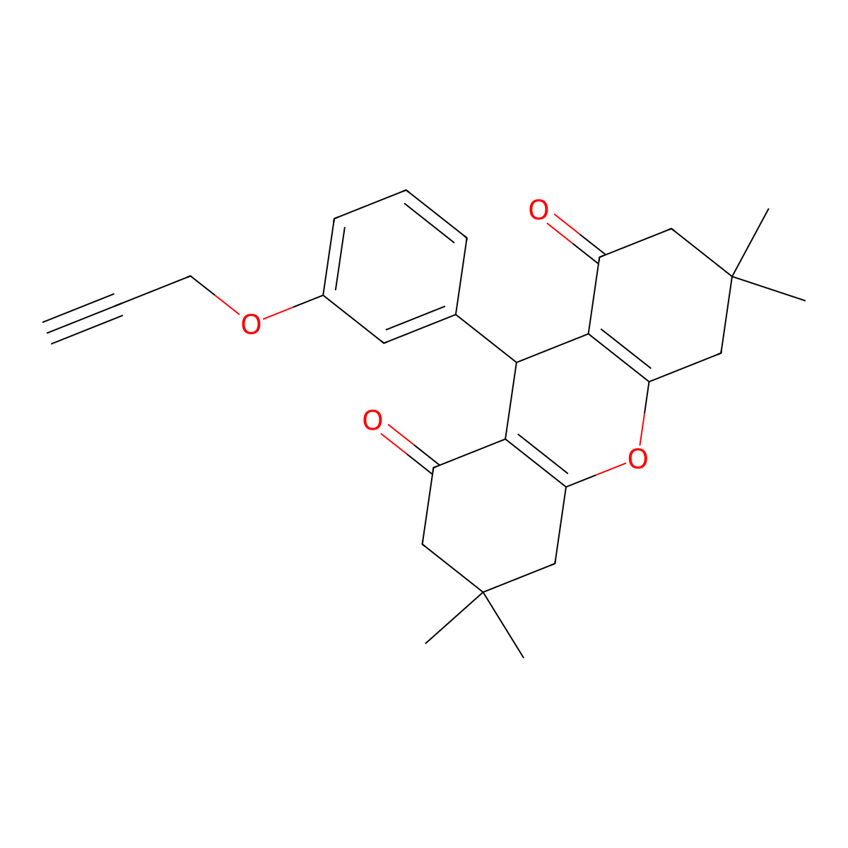 3,3,6,6-tetramethyl-9-(3-prop-2-ynoxyphenyl)-4,5,7,9-tetrahydro-2H-xanthene-1,8-dione molecular structure, CAS 433972-05-5