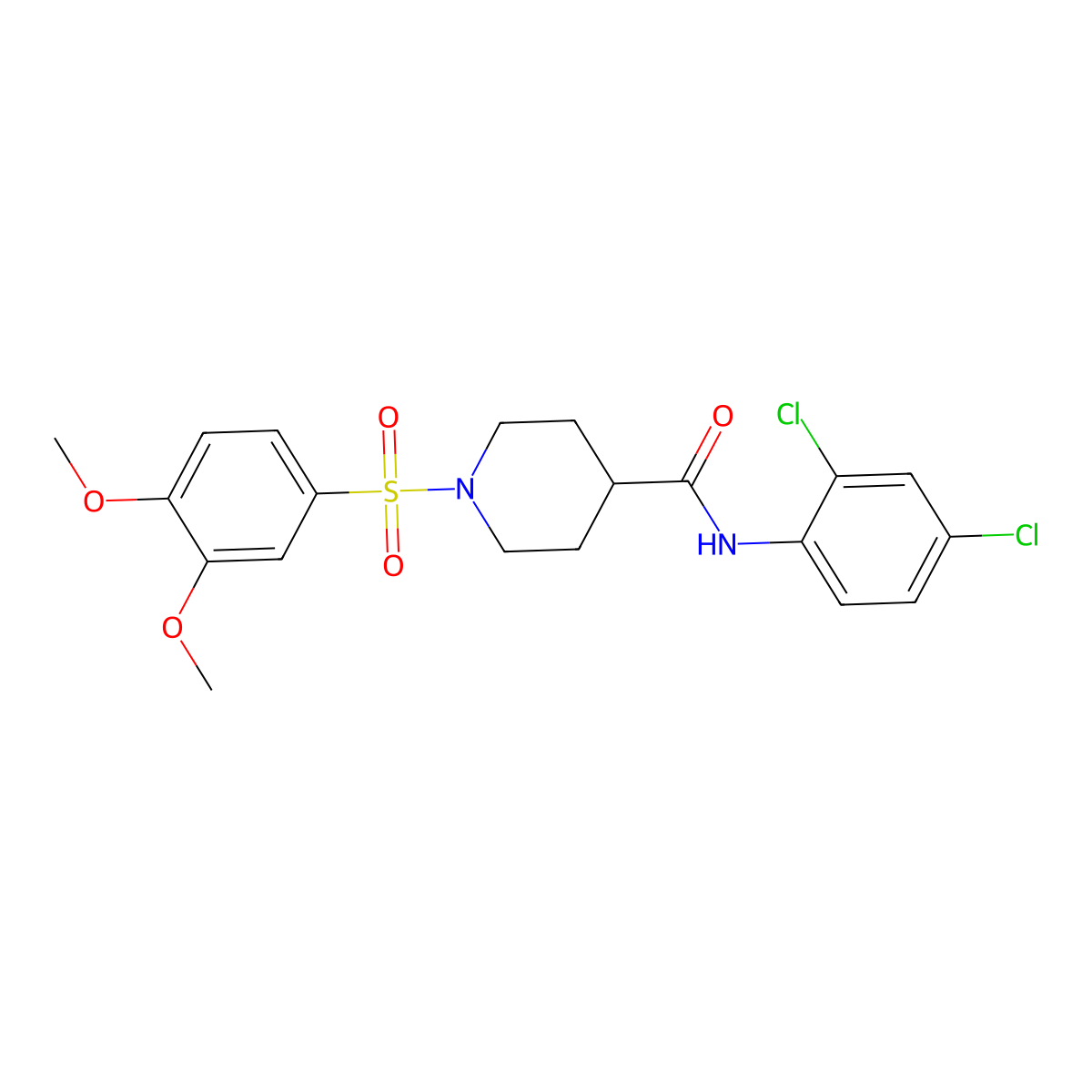 N-(2,4-dichlorophenyl)-1-(3,4-dimethoxyphenyl)sulfonylpiperidine-4-carboxamide molecular structure, CAS 433972-15-7