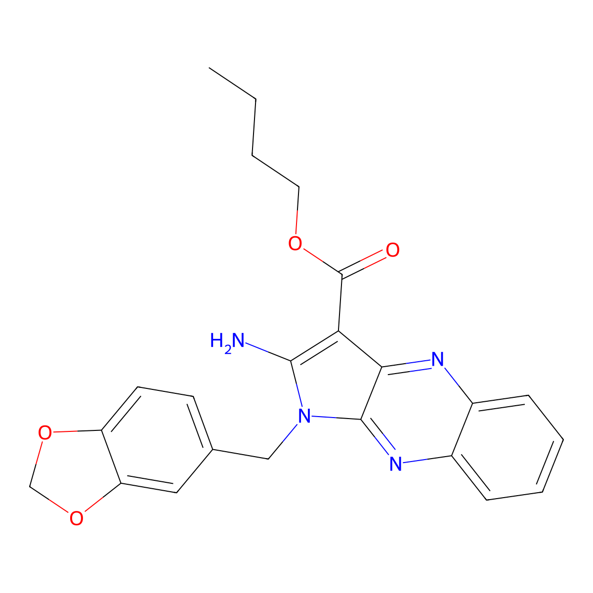 butyl 2-amino-1-(1,3-benzodioxol-5-ylmethyl)-1H-pyrrolo[2,3-b]quinoxaline-3-carboxylate molecular structure, CAS 433972-16-8