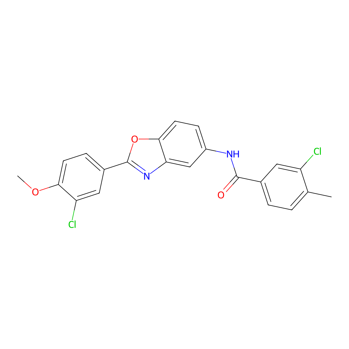 3-chloro-N-[2-(3-chloro-4-methoxyphenyl)-1,3-benzoxazol-5-yl]-4-methylbenzamide molecular structure, CAS 433972-31-7