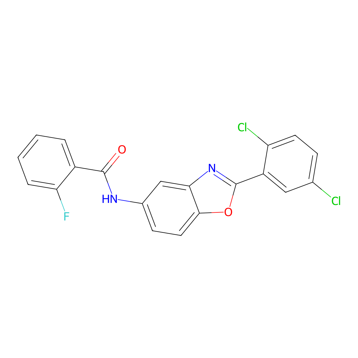 N-[2-(2,5-dichlorophenyl)-1,3-benzoxazol-5-yl]-2-fluorobenzamide molecular structure, CAS 433972-40-8