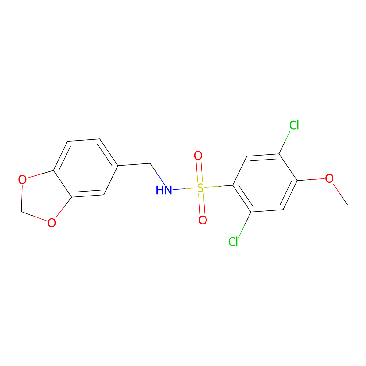 N-(1,3-benzodioxol-5-ylmethyl)-2,5-dichloro-4-methoxybenzenesulfonamide molecular structure, CAS 433972-57-7