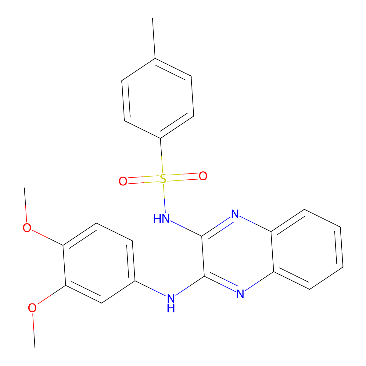 N-{3-[(3,4-dimethoxyphenyl)amino]quinoxalin-2-yl}-4-methylbenzenesulfonamide molecular structure, CAS 433972-58-8