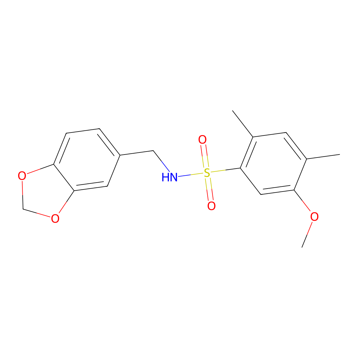 N-[(2H-1,3-benzodioxol-5-yl)methyl]-5-methoxy-2,4-dimethylbenzene-1-sulfonamide molecular structure, CAS 433972-60-2