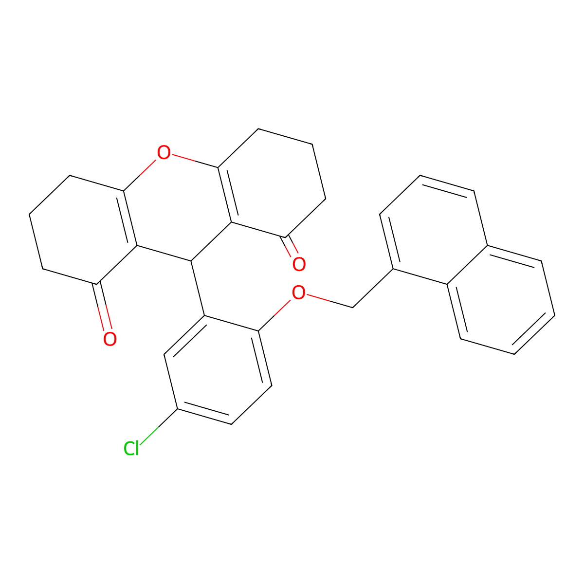 9-[5-chloro-2-(naphthalen-1-ylmethoxy)phenyl]-3,4,5,6,7,9-hexahydro-2H-xanthene-1,8-dione molecular structure, CAS 433972-73-7