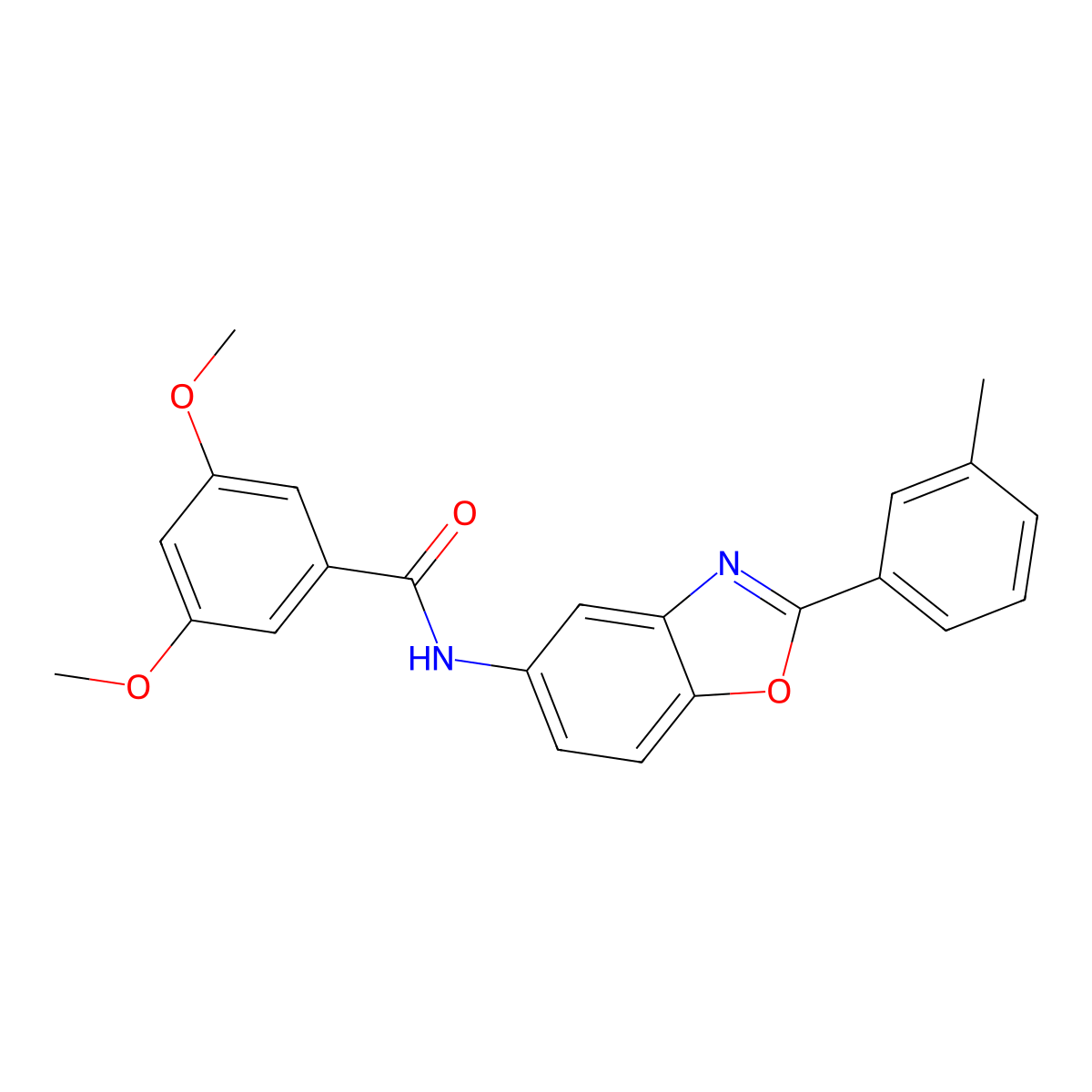 3,5-dimethoxy-N-[2-(3-methylphenyl)-1,3-benzoxazol-5-yl]benzamide molecular structure, CAS 433972-77-1