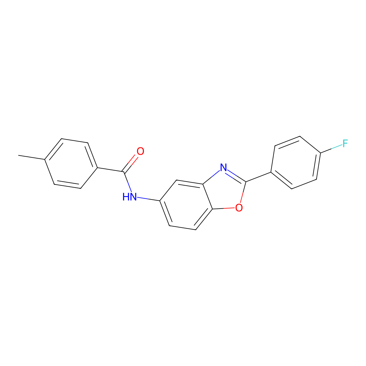 N-[2-(4-fluorophenyl)-1,3-benzoxazol-5-yl]-4-methylbenzamide molecular structure, CAS 433972-78-2