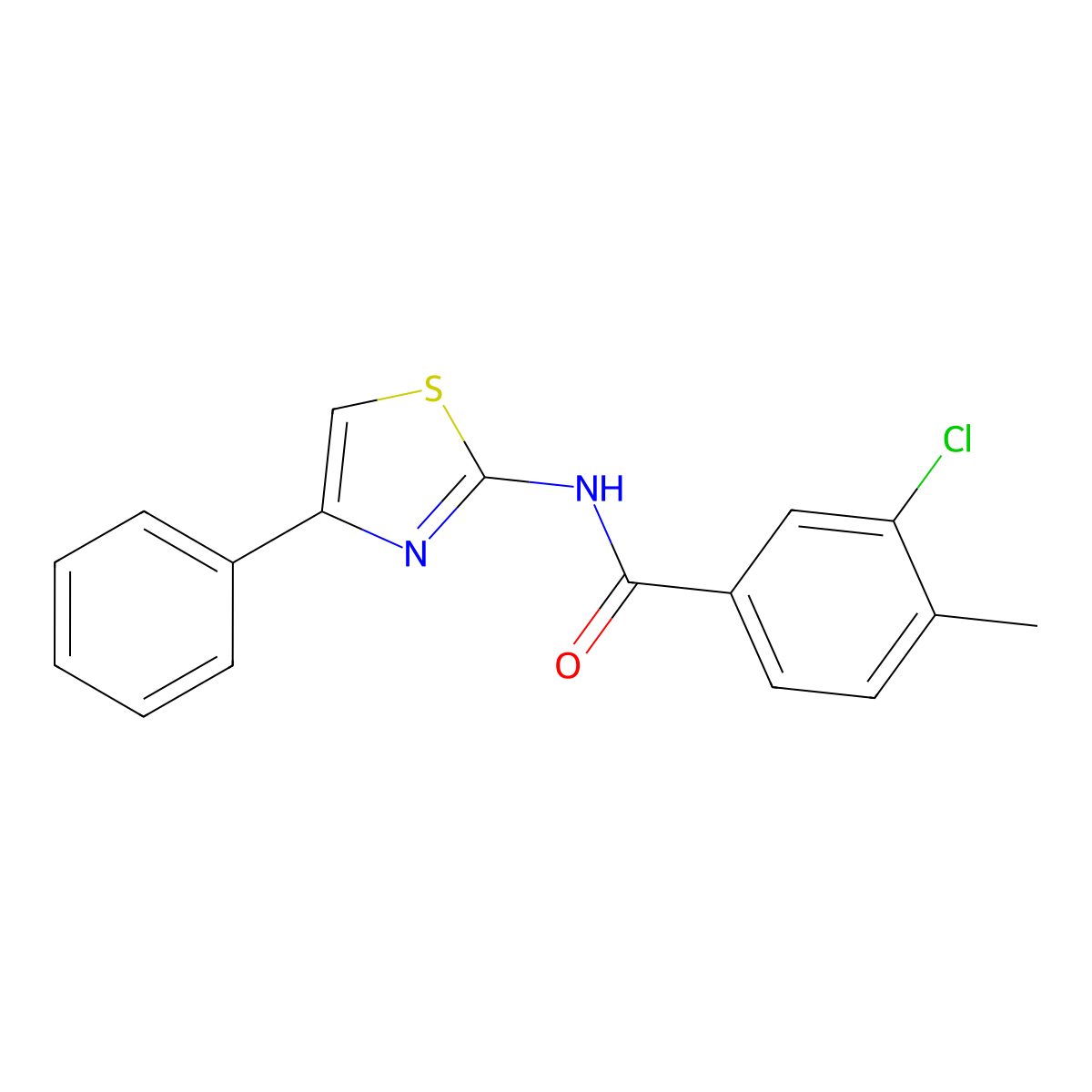 3-chloro-4-methyl-N-(4-phenyl-1,3-thiazol-2-yl)benzamide molecular structure, CAS 433973-25-2