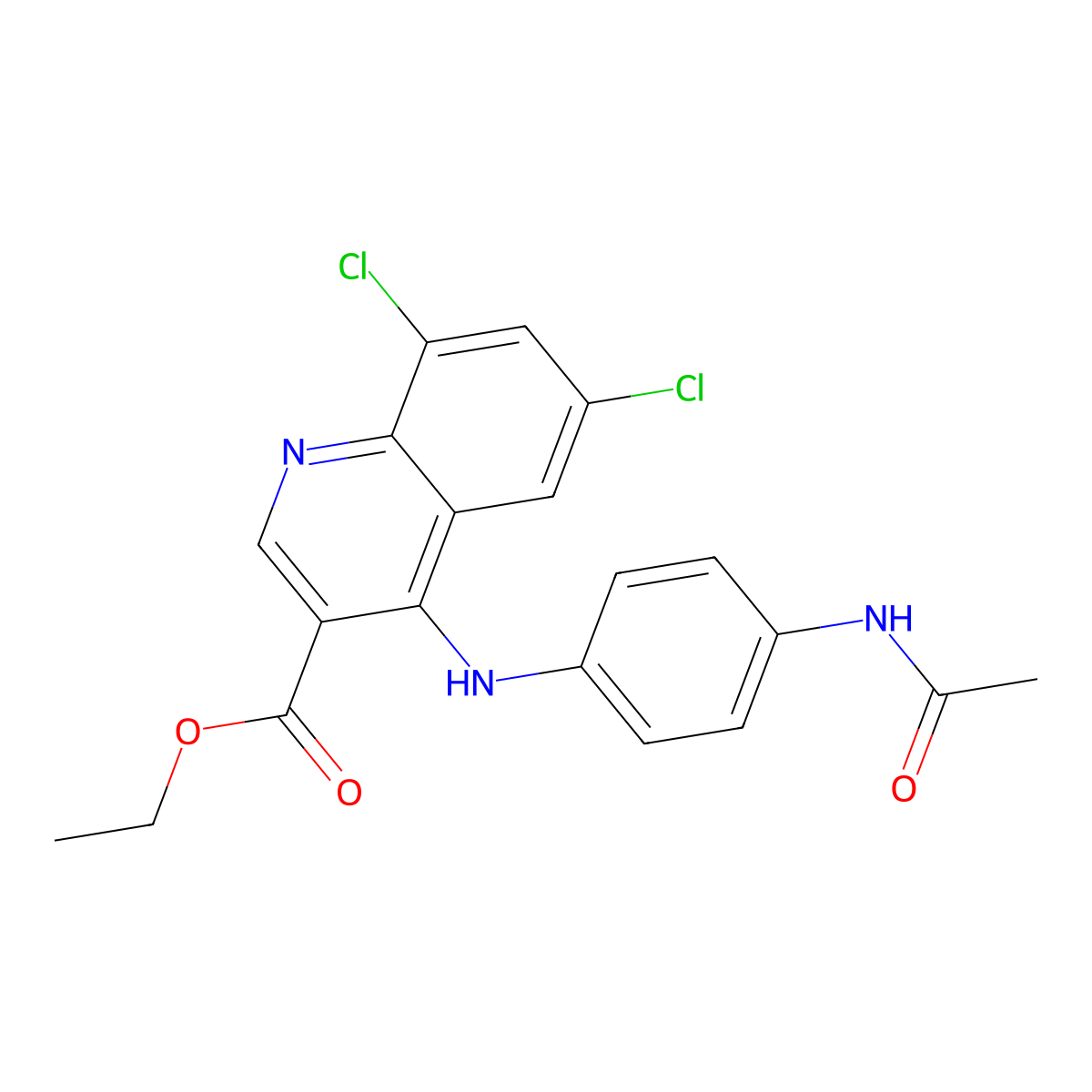 Ethyl 4-{[4-(acetylamino)phenyl]amino}-6,8-dichloroquinoline-3-carboxylate molecular structure, CAS 433973-27-4