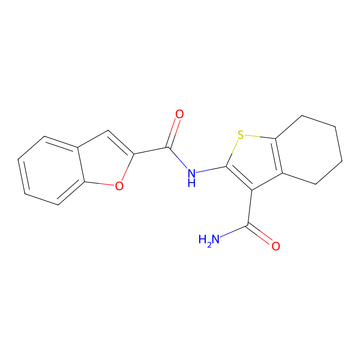 N-(3-carbamoyl-4,5,6,7-tetrahydro-1-benzothiophen-2-yl)-1-benzofuran-2-carboxamide molecular structure, CAS 433973-31-0