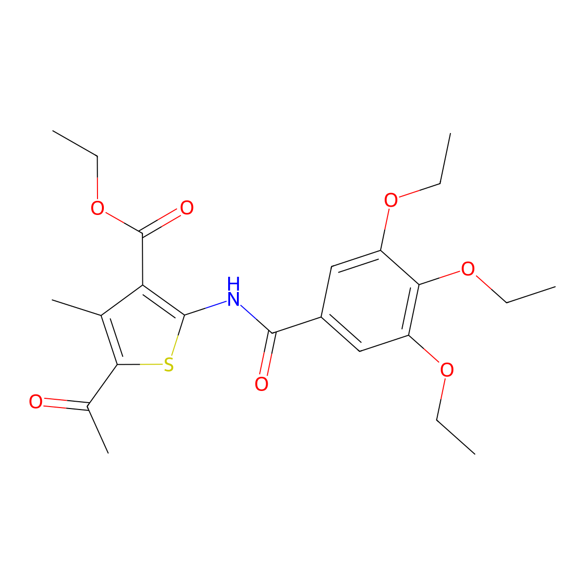 Ethyl 5-acetyl-4-methyl-2-{[(3,4,5-triethoxyphenyl)carbonyl]amino}thiophene-3-carboxylate molecular structure, CAS 433973-50-3