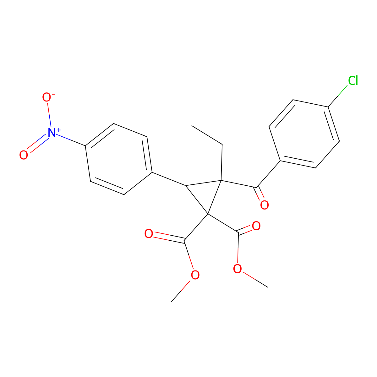 Dimethyl 2-(4-chlorobenzoyl)-2-ethyl-3-(4-nitrophenyl)cyclopropane-1,1-dicarboxylate molecular structure, CAS 433973-52-5