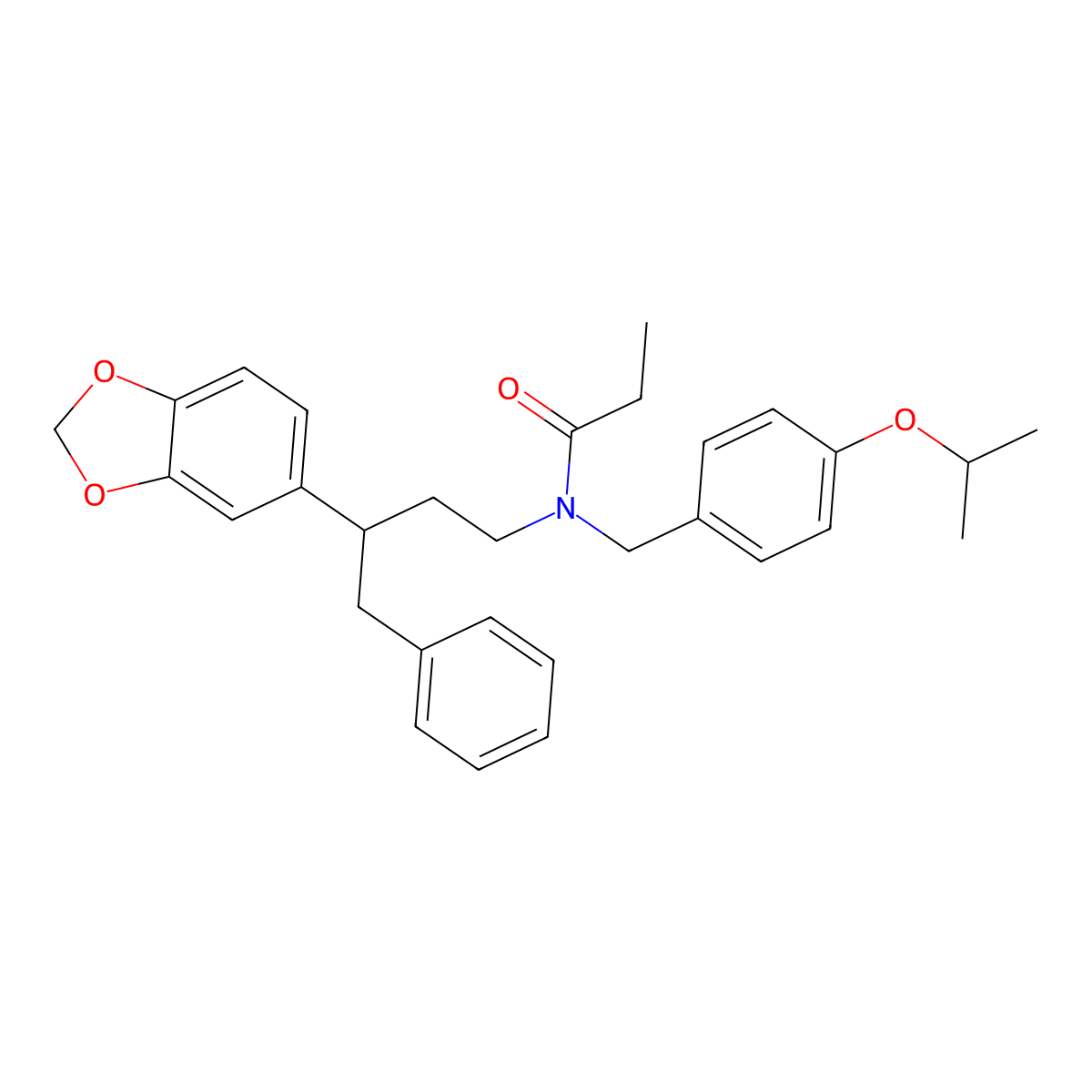N-[3-(1,3-benzodioxol-5-yl)-4-phenylbutyl]-N-[(4-propan-2-yloxyphenyl)methyl]propanamide molecular structure, CAS 433973-56-9