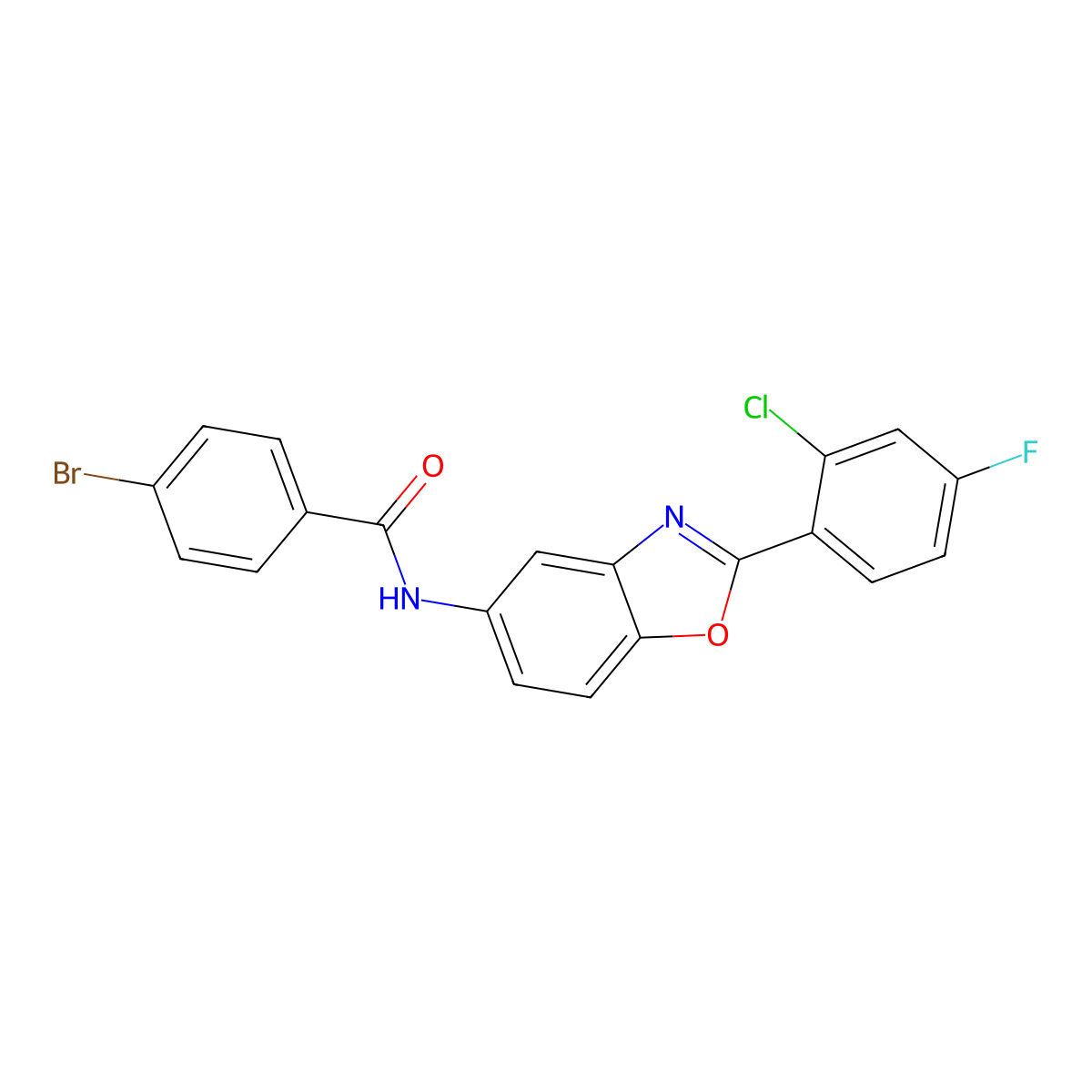 4-bromo-N-[2-(2-chloro-4-fluorophenyl)-1,3-benzoxazol-5-yl]benzamide molecular structure, CAS 433973-73-0