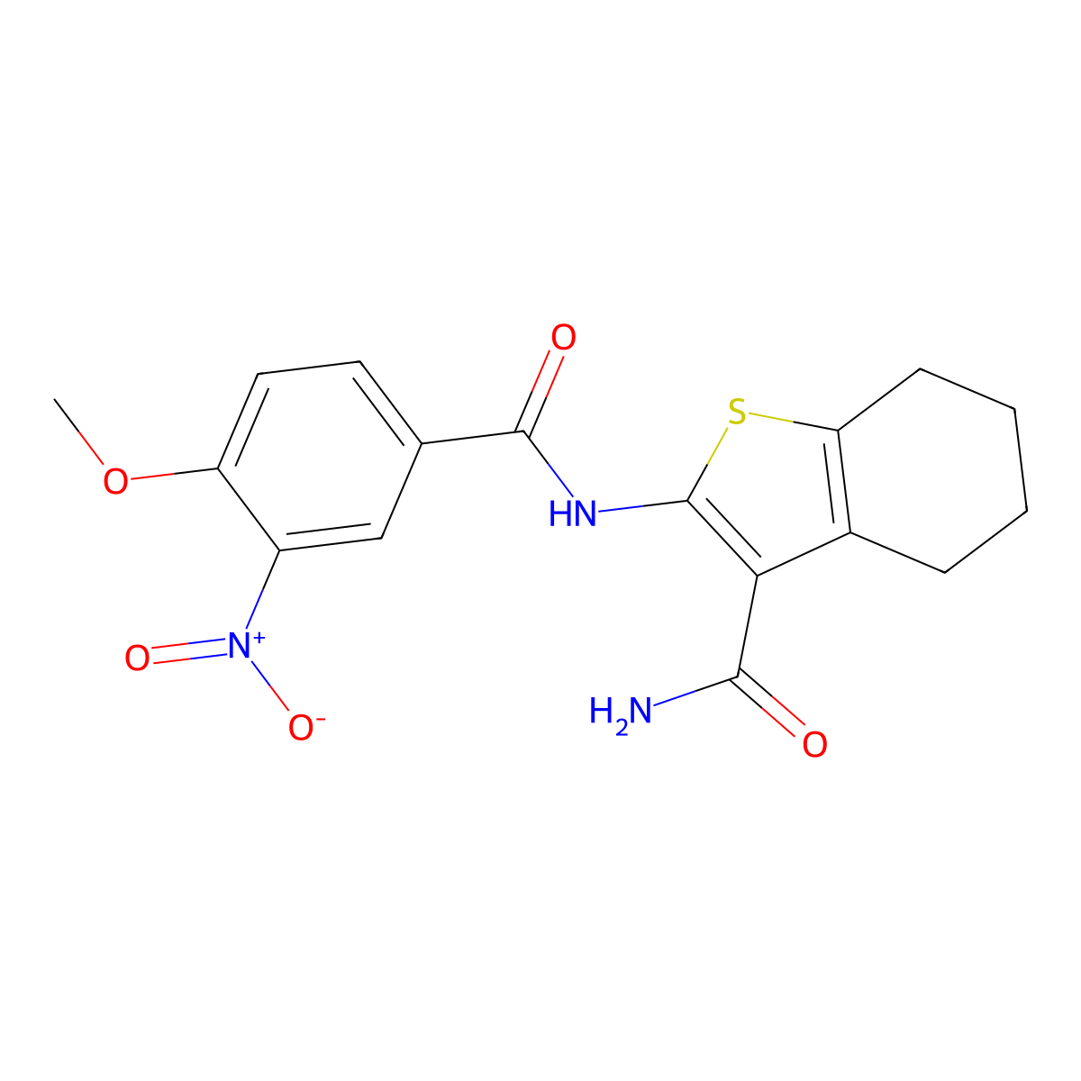 2-[(4-Methoxy-3-nitrobenzoyl)amino]-4,5,6,7-tetrahydro-1-benzothiophene-3-carboxamide molecular structure, CAS 433973-99-0