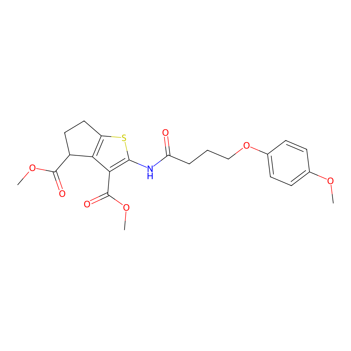 dimethyl 2-{[4-(4-methoxyphenoxy)butanoyl]amino}-5,6-dihydro-4H-cyclopenta[b]thiophene-3,4-dicarboxylate molecular structure, CAS 433974-03-9