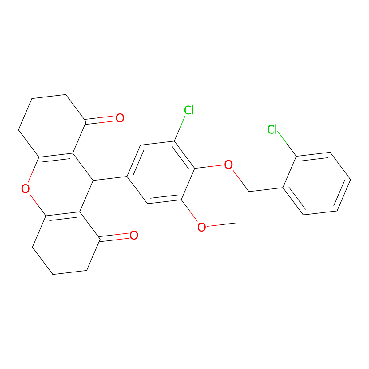 9-[3-chloro-4-[(2-chlorophenyl)methoxy]-5-methoxyphenyl]-3,4,5,6,7,9-hexahydro-2H-xanthene-1,8-dione molecular structure, CAS 433974-08-4