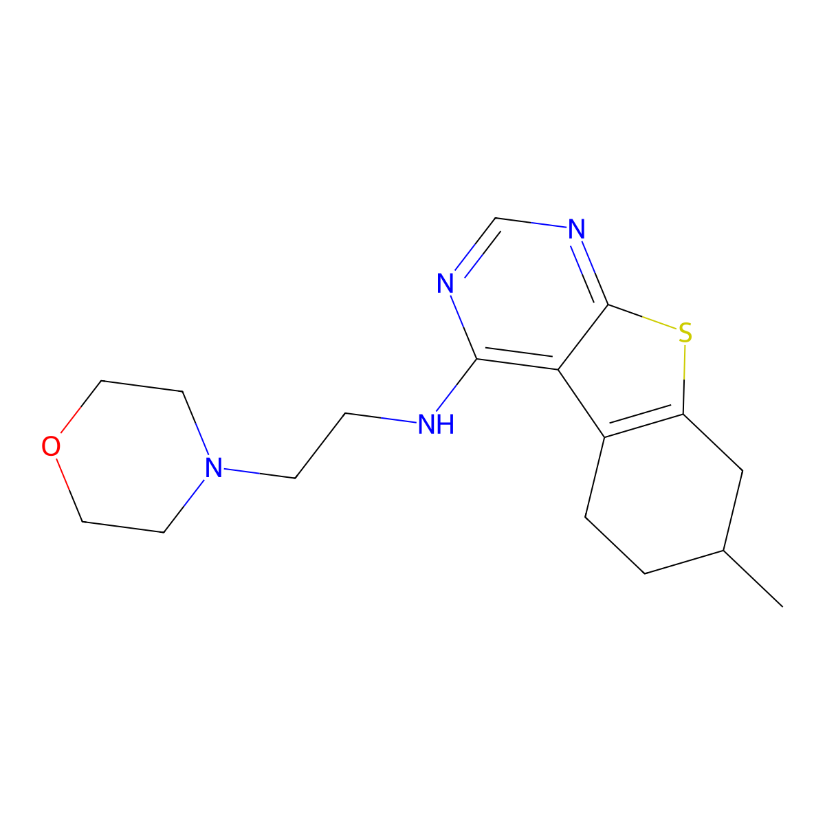 7-methyl-N-(2-morpholin-4-ylethyl)-5,6,7,8-tetrahydro-[1]benzothiolo[2,3-d]pyrimidin-4-amine molecular structure, CAS 433974-19-7