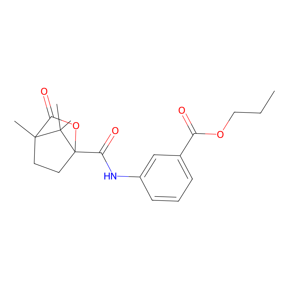 Propyl 3-{[(4,7,7-trimethyl-3-oxo-2-oxabicyclo[2.2.1]hept-1-yl)carbonyl]amino}benzoate molecular structure, CAS 433975-20-3