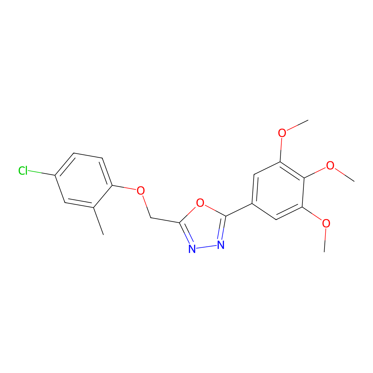 2-[(4-Chloro-2-methylphenoxy)methyl]-5-(3,4,5-trimethoxyphenyl)-1,3,4-oxadiazole molecular structure, CAS 433975-41-8