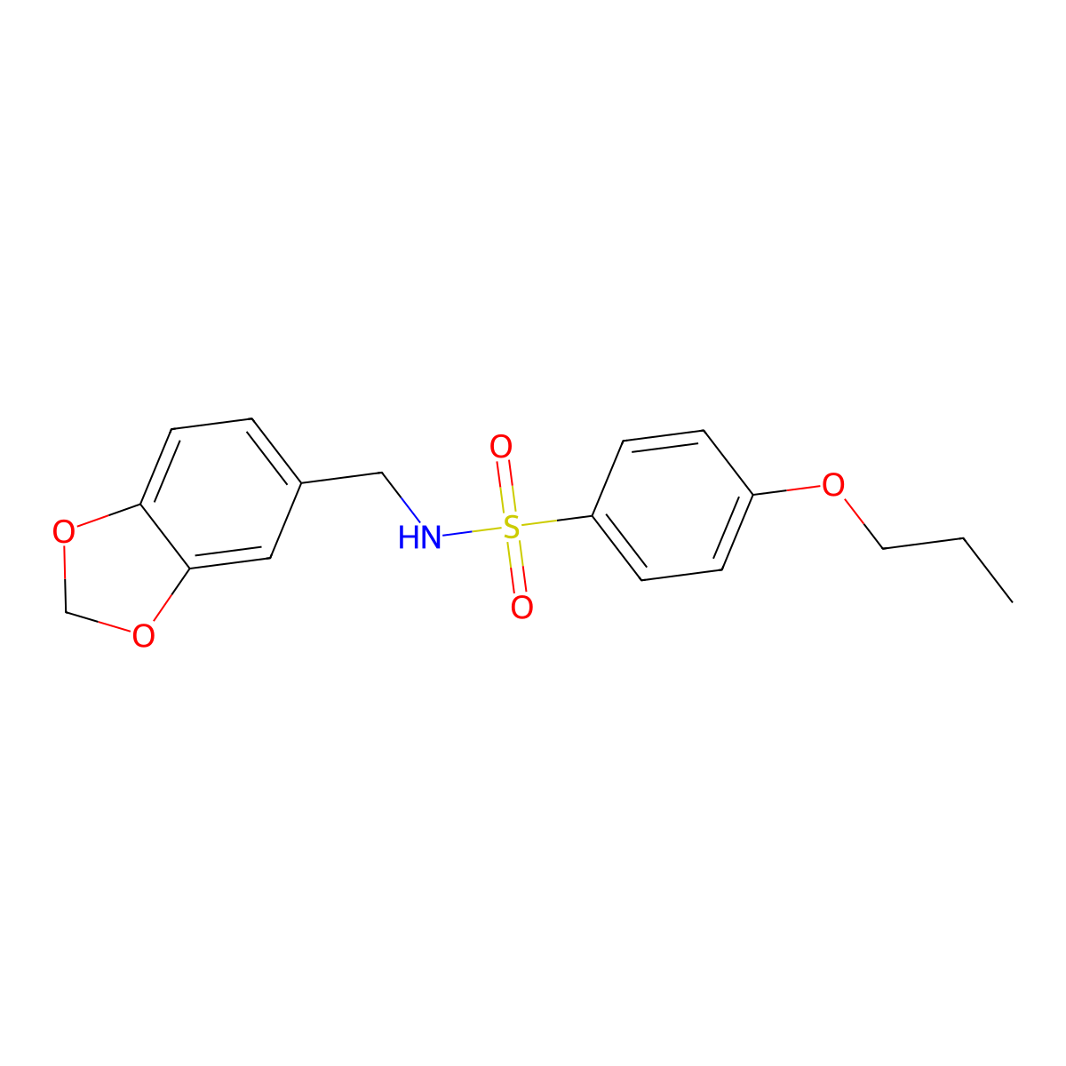 N-(1,3-benzodioxol-5-ylmethyl)-4-propoxybenzenesulfonamide molecular structure, CAS 433975-49-6