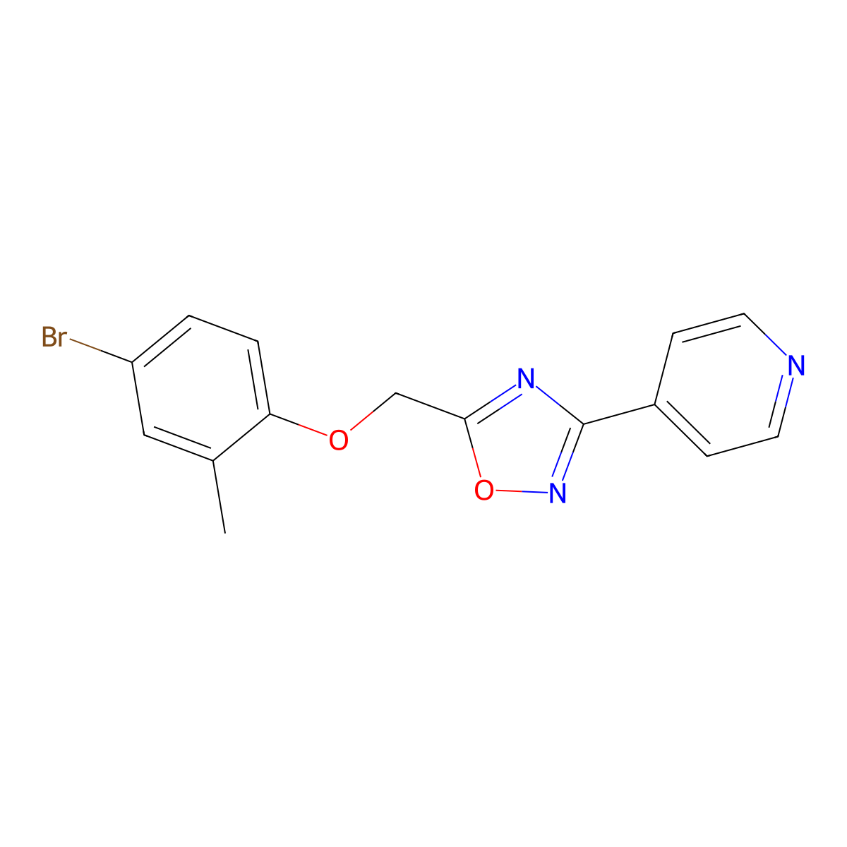 5-[(4-Bromo-2-methylphenoxy)methyl]-3-pyridin-4-yl-1,2,4-oxadiazole molecular structure, CAS 434287-05-5