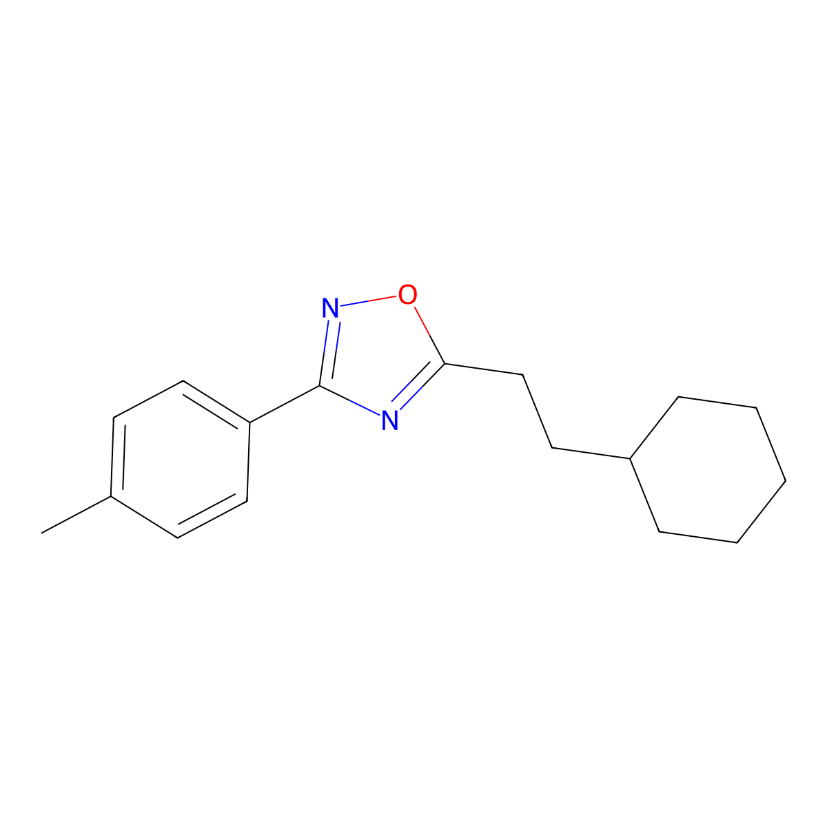 5-(2-Cyclohexylethyl)-3-(4-methylphenyl)-1,2,4-oxadiazole molecular structure, CAS 434288-81-0