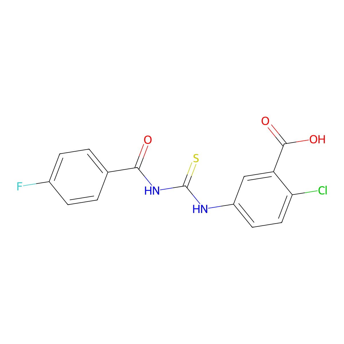 2-Chloro-5-({[(4-fluorophenyl)carbonyl]carbamothioyl}amino)benzoic acid molecular structure, CAS 434288-89-8