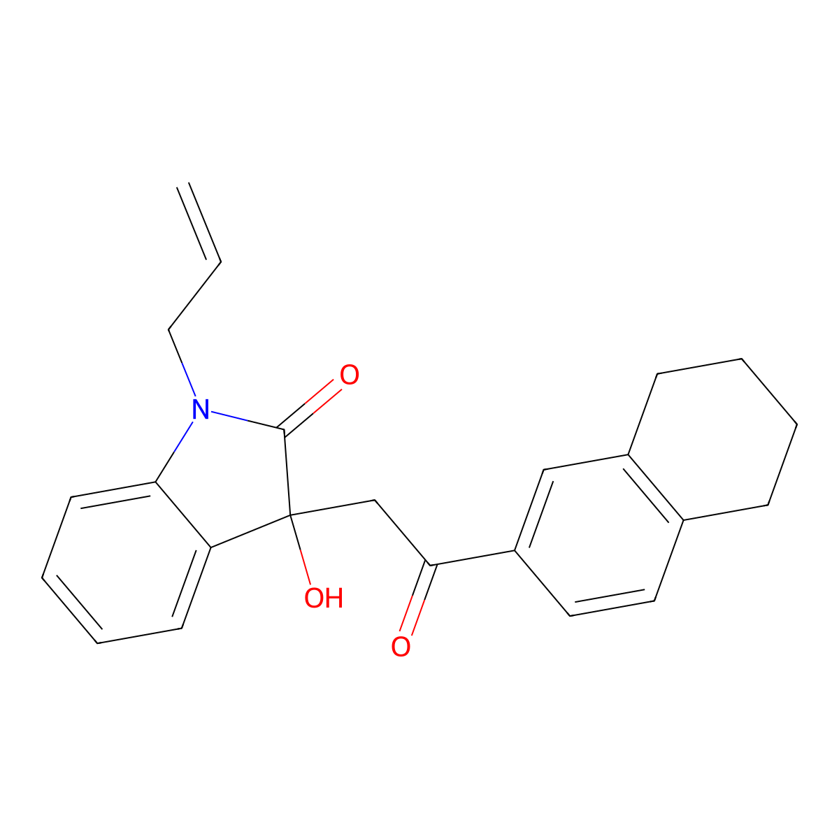 3-Hydroxy-3-[2-oxo-2-(5,6,7,8-tetrahydronaphthalen-2-yl)ethyl]-1-prop-2-enylindol-2-one molecular structure, CAS 434290-69-4