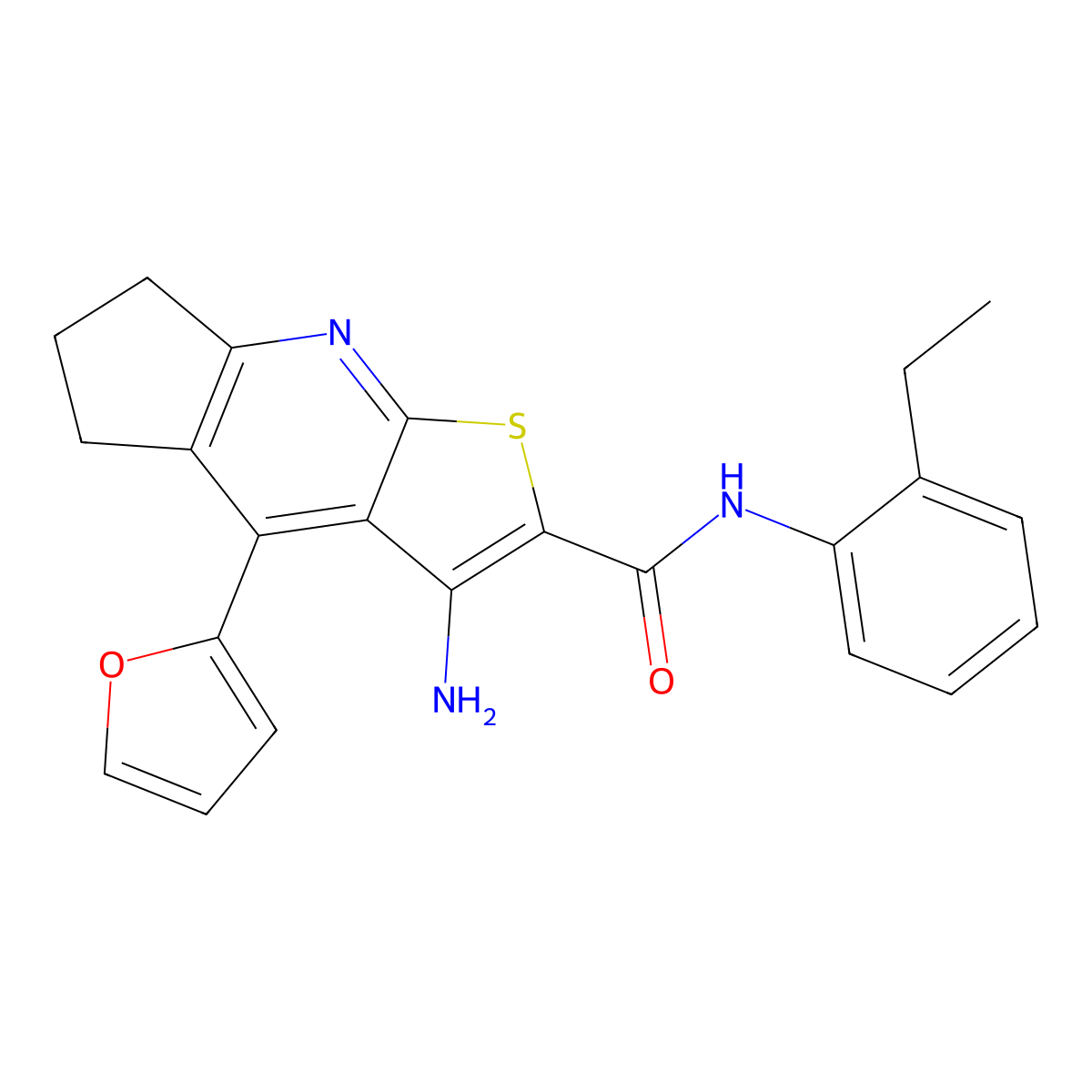 3-amino-N-(2-ethylphenyl)-4-(furan-2-yl)-6,7-dihydro-5H-cyclopenta[b]thieno[3,2-e]pyridine-2-carboxamide molecular structure, CAS 434291-33-5