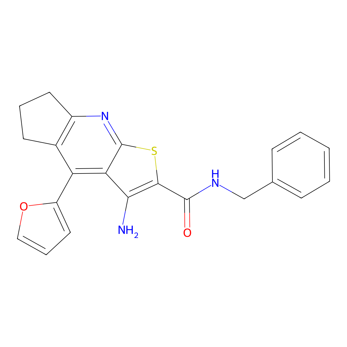 3-amino-N-benzyl-4-(furan-2-yl)-6,7-dihydro-5H-cyclopenta[b]thieno[3,2-e]pyridine-2-carboxamide molecular structure, CAS 434291-51-7