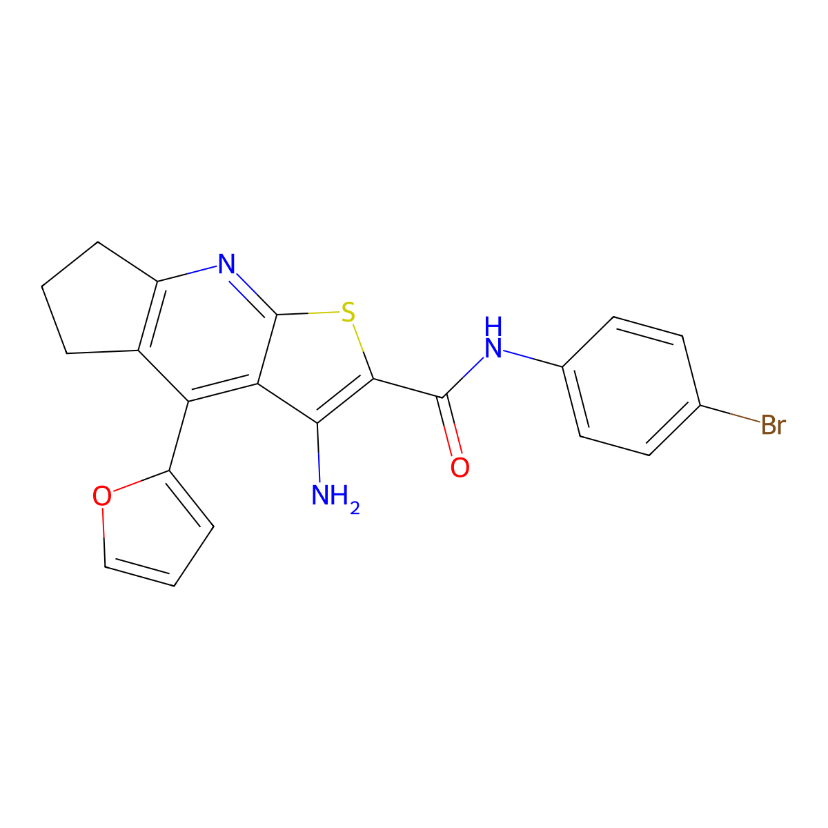 3-amino-N-(4-bromophenyl)-4-(furan-2-yl)-6,7-dihydro-5H-cyclopenta[b]thieno[3,2-e]pyridine-2-carboxamide molecular structure, CAS 434291-59-5