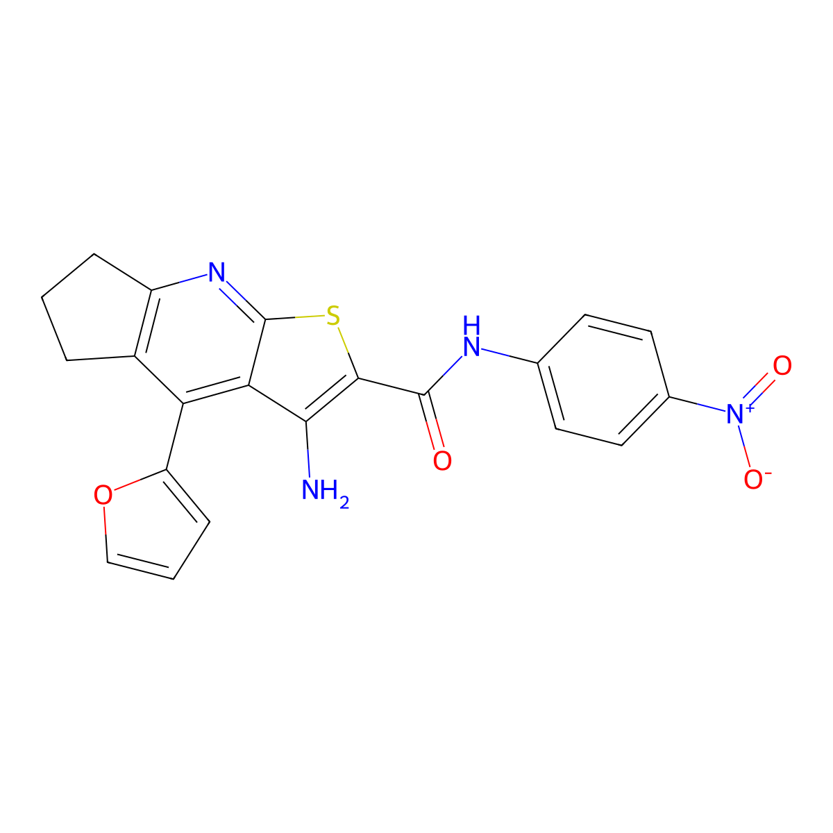 3-amino-4-(furan-2-yl)-N-(4-nitrophenyl)-6,7-dihydro-5H-cyclopenta[b]thieno[3,2-e]pyridine-2-carboxamide molecular structure, CAS 434291-67-5