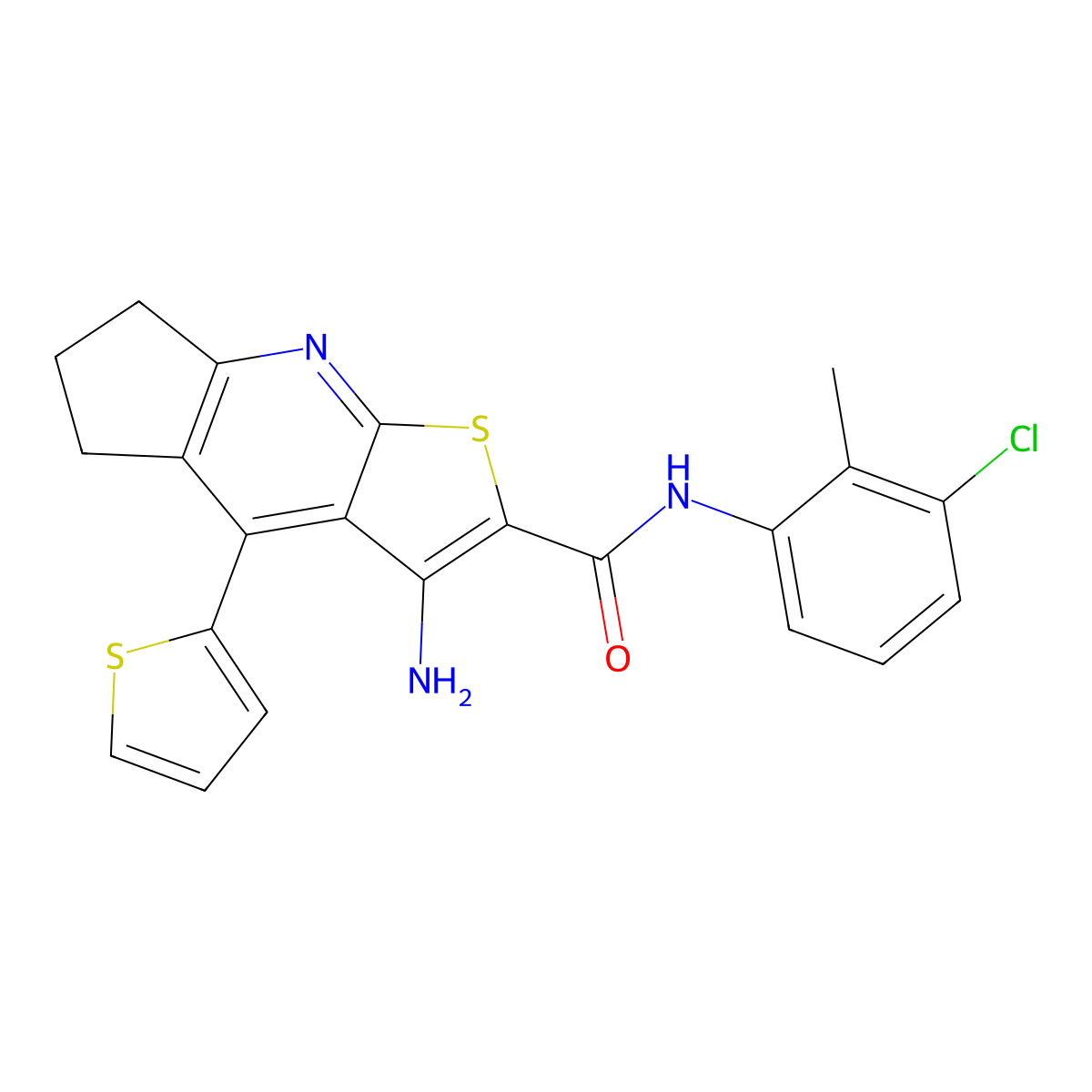 3-amino-N-(3-chloro-2-methylphenyl)-4-(thiophen-2-yl)-6,7-dihydro-5H-cyclopenta[b]thieno[3,2-e]pyridine-2-carboxamide molecular structure, CAS 434292-07-6