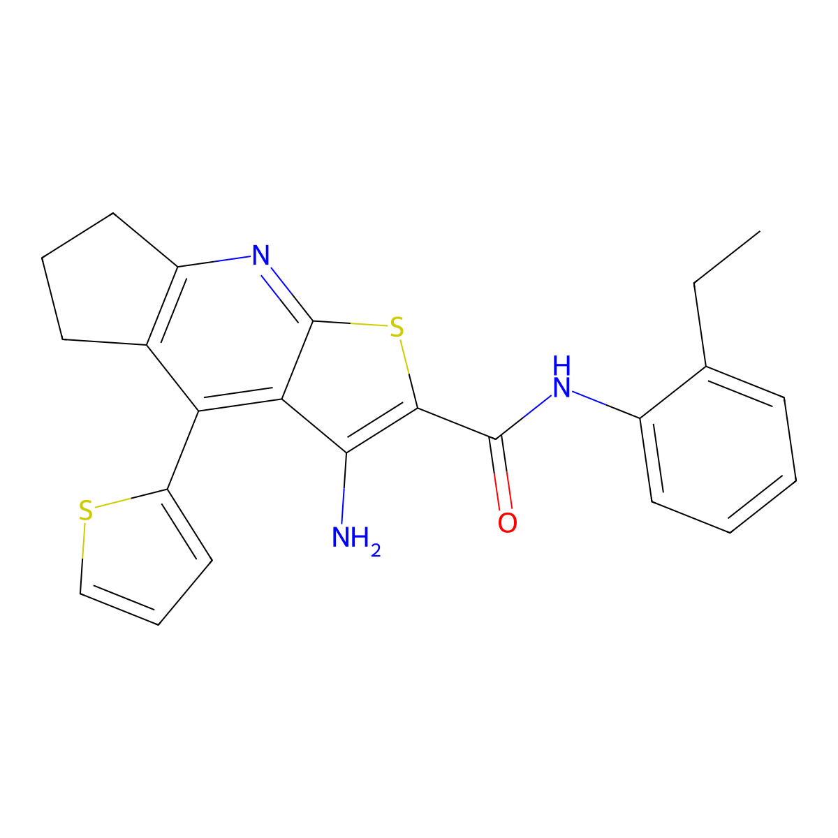 3-amino-N-(2-ethylphenyl)-4-(thiophen-2-yl)-6,7-dihydro-5H-cyclopenta[b]thieno[3,2-e]pyridine-2-carboxamide molecular structure, CAS 434292-19-0