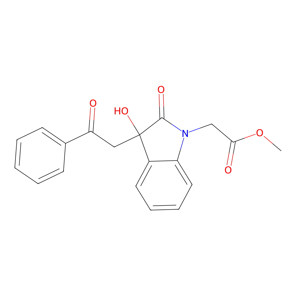 methyl [3-hydroxy-2-oxo-3-(2-oxo-2-phenylethyl)-2,3-dihydro-1H-indol-1-yl]acetate molecular structure, CAS 434292-33-8