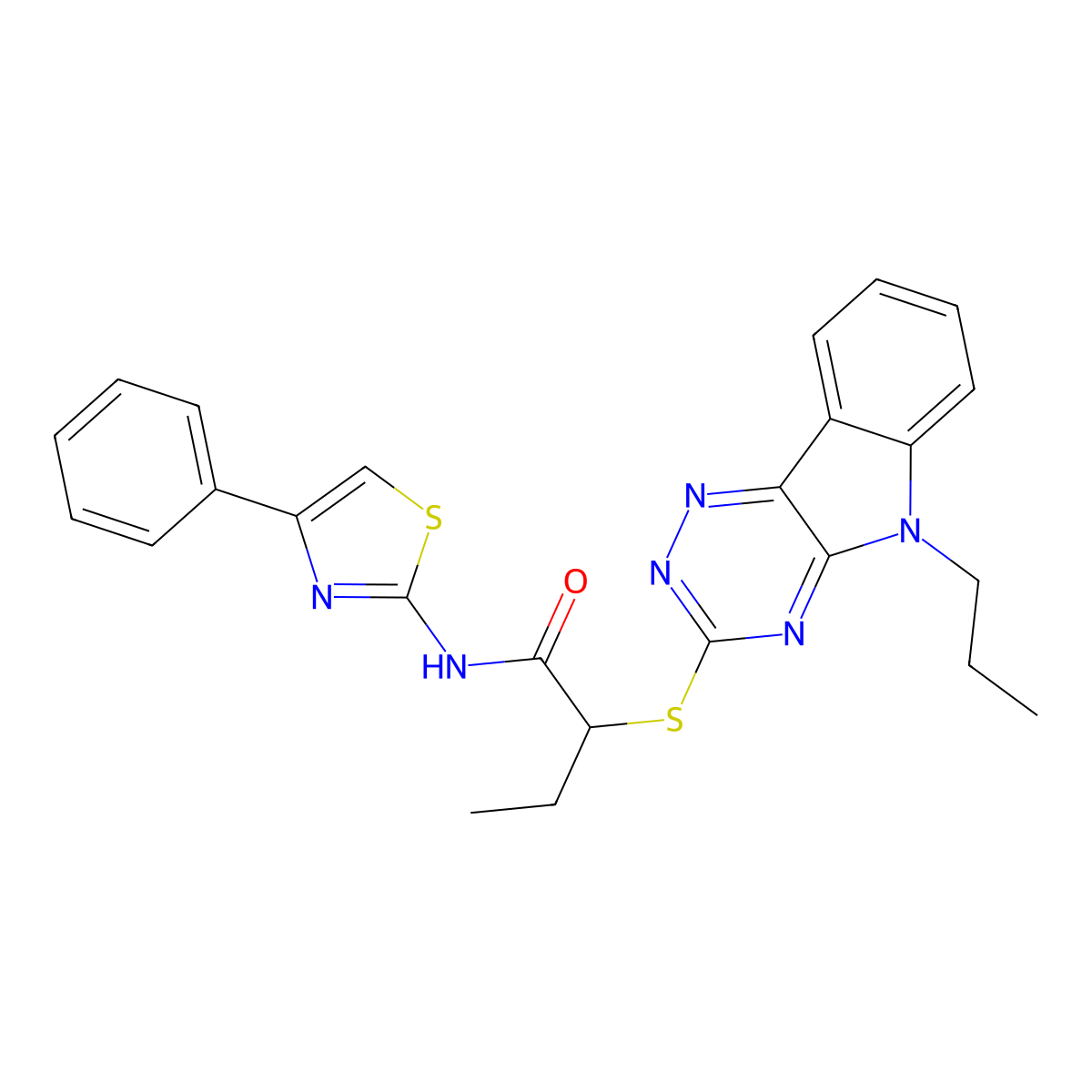 N-(4-phenyl-1,3-thiazol-2-yl)-2-[(5-propyl-[1,2,4]triazino[5,6-b]indol-3-yl)sulfanyl]butanamide molecular structure, CAS 434292-72-5