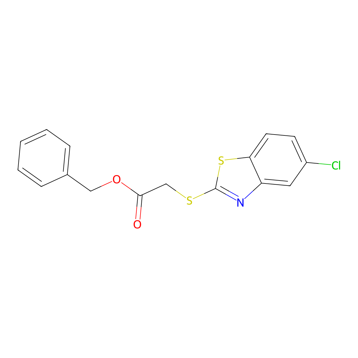 Benzyl 2-[(5-chloro-1,3-benzothiazol-2-yl)sulfanyl]acetate molecular structure, CAS 434292-80-5